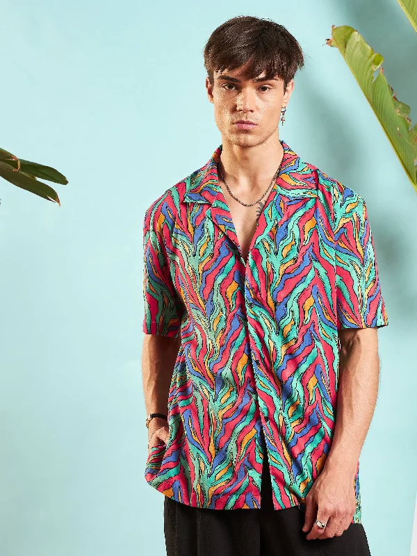 Men's Wrinkle - Resistant Polyester Blend Casual Shirts for Easy Travel and MaintenanceMen Fuchsia Conversational Print Relax Fit Shirt