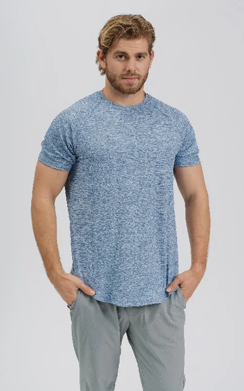 Men's Short - Sleeve Linen Casual Shirts in Light Khaki for a Breathable Summer OptionMen's Lux-Tech Shirt - Blue Horizon Melange Men's Short - Sleeve Linen Casual Shirts in Light Khaki for a Breathable Summer OptionMen's Lux-Tech Shirt - Blue Horizon Melange