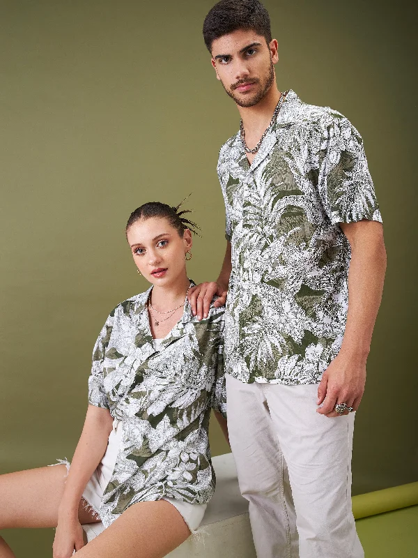 Men's Long - Line Oversized Casual Shirts in Dark Gray for a Relaxed and Modern LookUnisex Olive & Whie Tropical Floral Relax Fit Shirt Men's Long - Line Oversized Casual Shirts in Dark Gray for a Relaxed and Modern LookUnisex Olive & Whie Tropical Floral Relax Fit Shirt