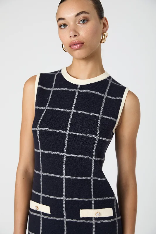 Check Sleeveless Crew Dress