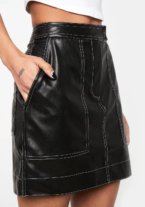 Contrast Stitch Vegan Leather Skirt