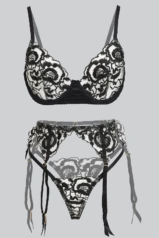 Black Embroidered Lingerie Set