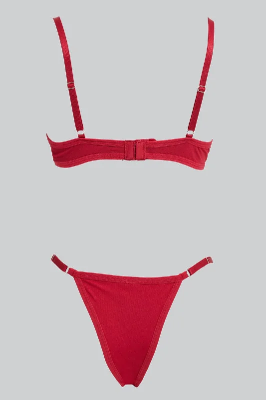 Red Chain Detail Lingerie Set