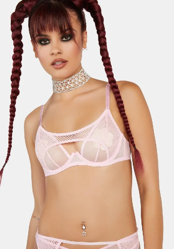 x Hustler Greta Pink Cut Out Fishnet Bra