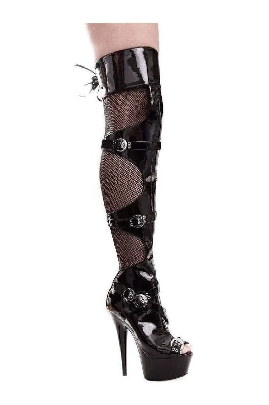 609-TASHA Thigh Boot  | Black Patent