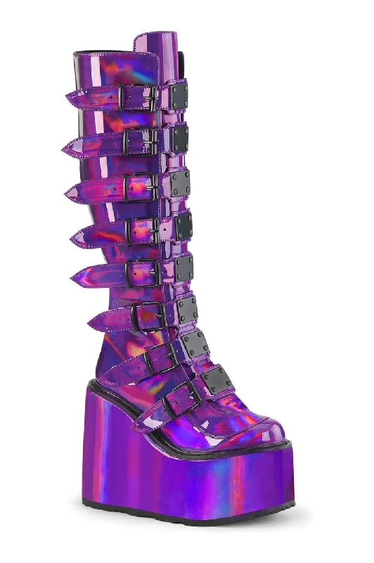 SWING-815 Purple Hologram Patent Knee Boot