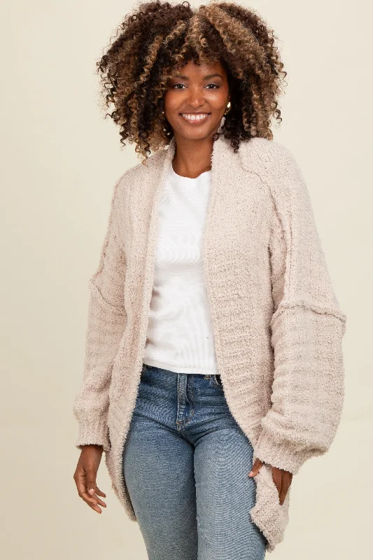 Beige Chunky Knit Dolman Cardigan