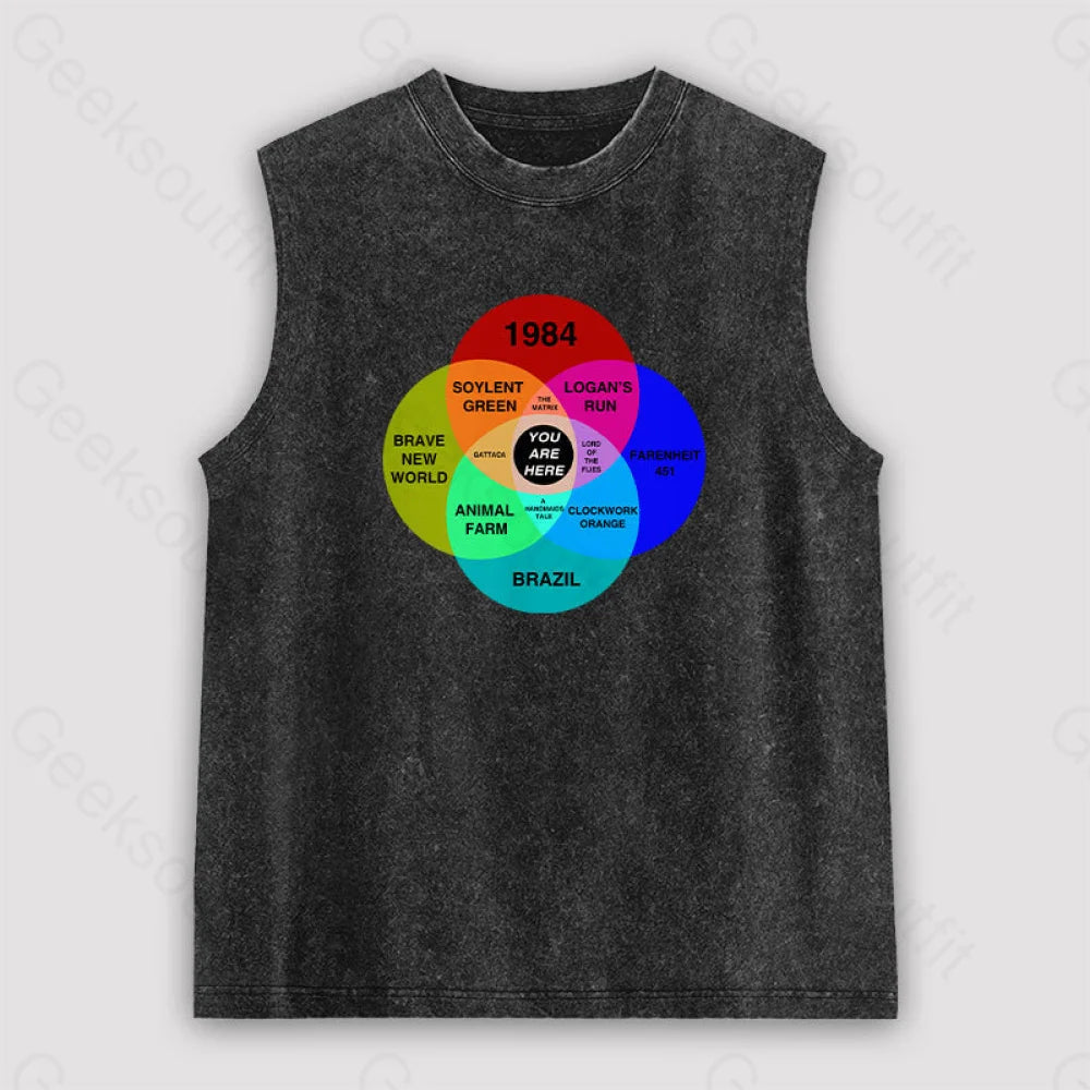 Dystopian Venn Diagram You Are Here Unisex Washed Tank