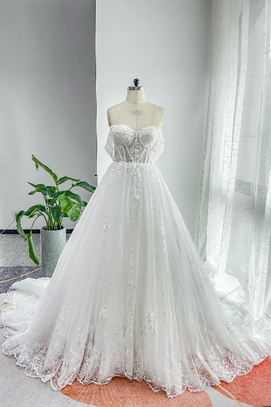 A-Line Cathedral Train Lace Tulle Wedding Dress CW3150