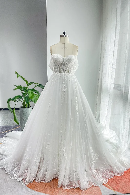 A-Line Cathedral Train Lace Tulle Wedding Dress CW3150