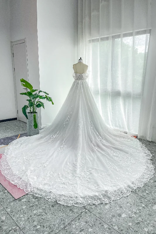 A-Line Cathedral Train Lace Tulle Wedding Dress CW3150