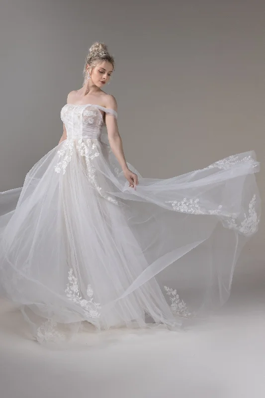 A-Line Court Train Lace Tulle Wedding Dress CW2651