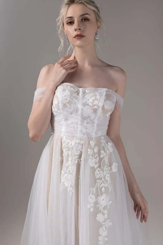 A-Line Court Train Lace Tulle Wedding Dress CW2651