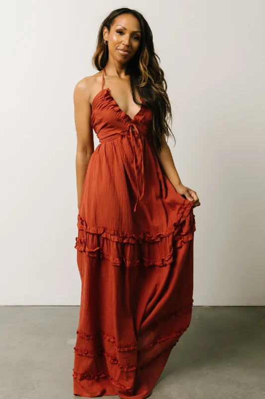 Augusta Halter Neck Maxi Dress | Terracotta