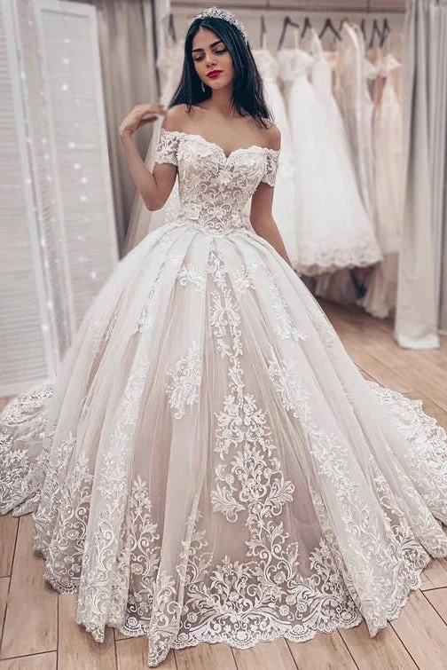 Gorgeous Off the Shoulder Lace Appliques Wedding Dresses