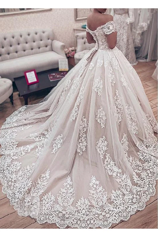 Gorgeous Off the Shoulder Lace Appliques Wedding Dresses