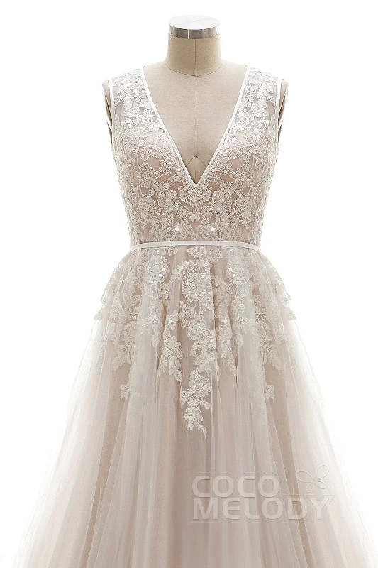 A-Line Court Train Tulle and Lace Wedding Dress LD3932