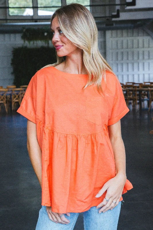 Luciana Babydoll Cotton Top, Orange