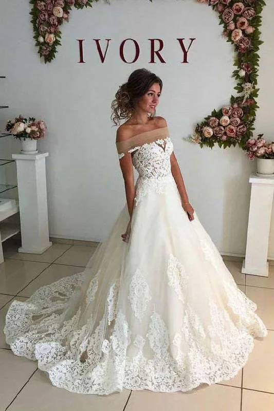 Ivory Off The Shoulder Lace appliqued Wedding Dresses