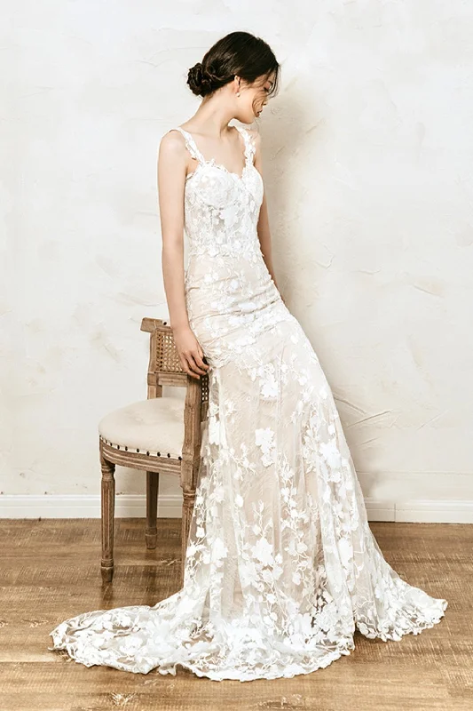 Sheath Sweep-Brush Train Lace Tulle Wedding Dress CW3068