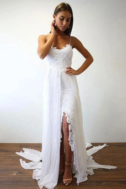 Spaghetti Straps Lace Beach Chiffon Wedding Dress N2683