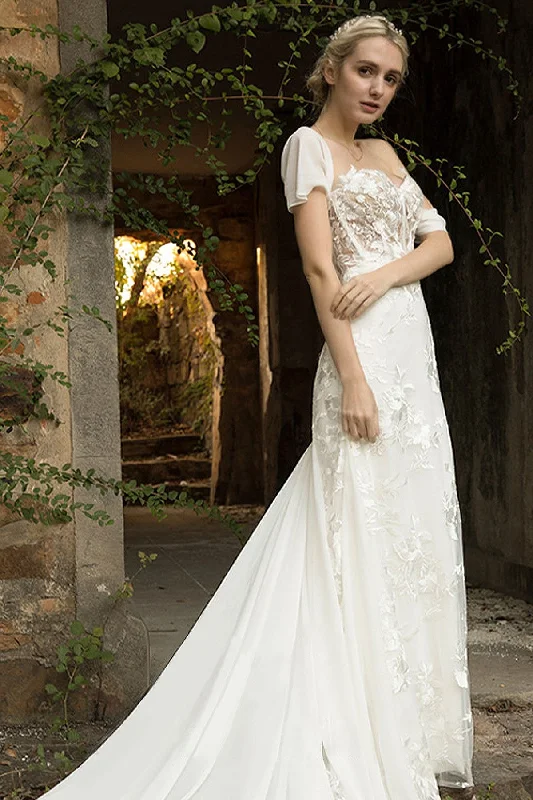 Trumpet Court Train Lace Chiffon Wedding Dress CW3018