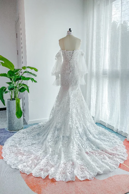 Trumpet-Mermaid Court Train Lace Tulle Wedding Dress CW3148