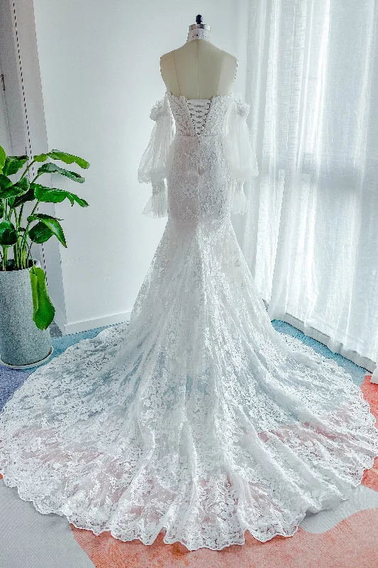 Trumpet-Mermaid Court Train Lace Tulle Wedding Dress CW3148