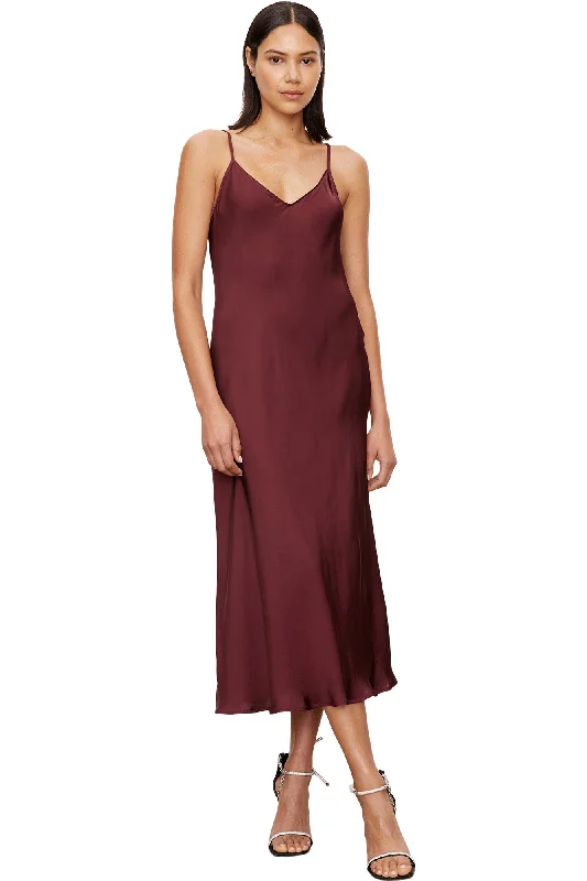 Velvet Poppy Satin Slip Dress in Malbec