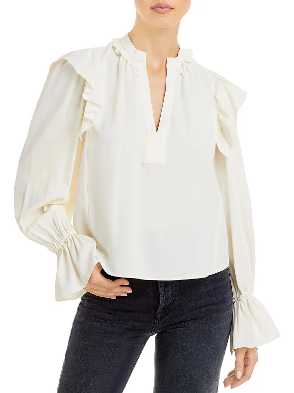 Womens Satin Ruffled Blouse