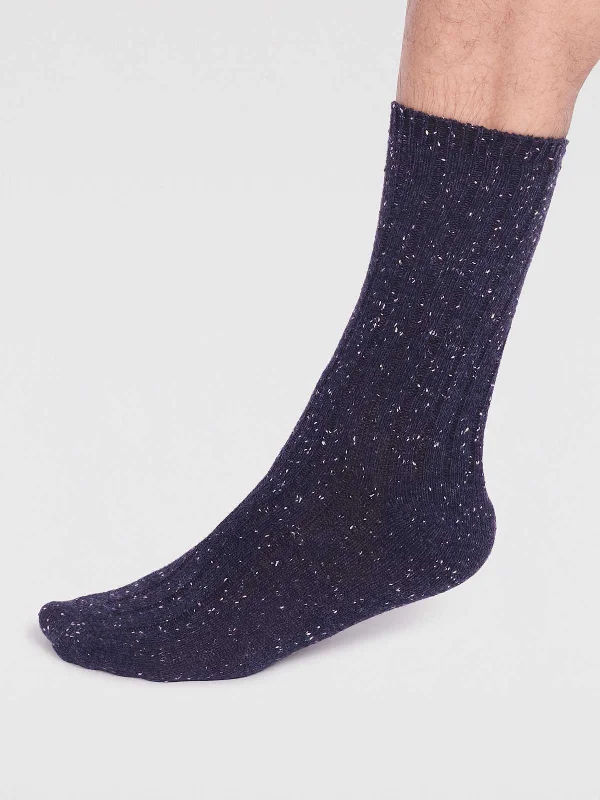 Ankle men's socks for a low - profile lookAaron Ribbed Wool Blend Fleck Socks - Navy Ankle men's socks for a low - profile lookAaron Ribbed Wool Blend Fleck Socks - Navy