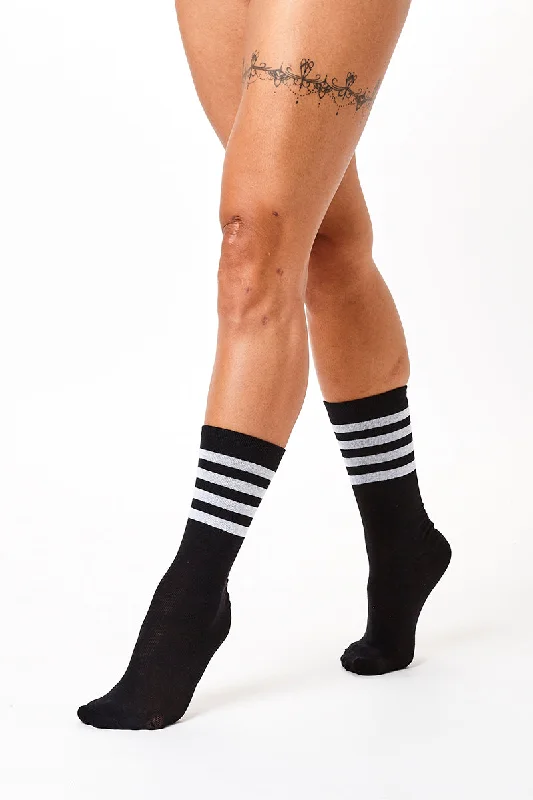 Athletic men's socks with arch supportRolling Calf High Socks - Black and White Striped Athletic men's socks with arch supportRolling Calf High Socks - Black and White Striped