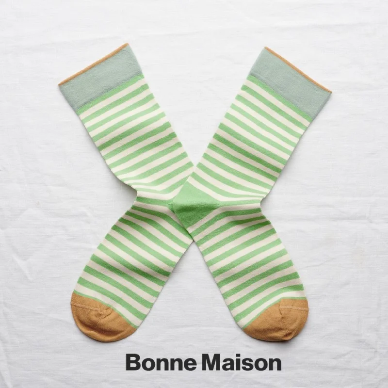 Bonne Maison Stripe Lichen Cotton Unisex Socks RY1-16