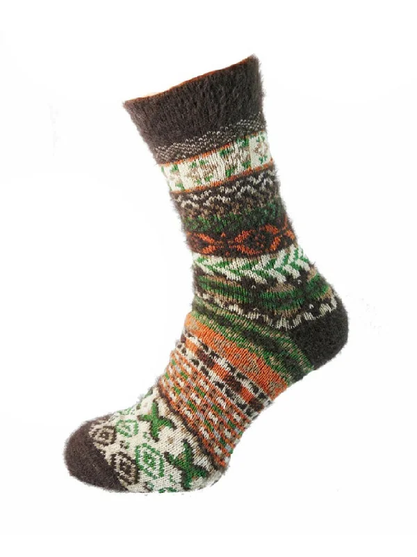 Sheer men's socks for a delicate appearanceBrown Orange and Green Patterned Wool Blend Socks Sheer men's socks for a delicate appearanceBrown Orange and Green Patterned Wool Blend Socks