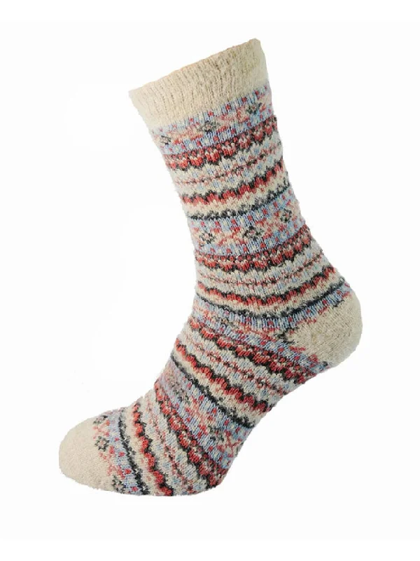 No - show men's socks for wearing with loafersCream Blue and Salmon Patterned Wool Blend Socks No - show men's socks for wearing with loafersCream Blue and Salmon Patterned Wool Blend Socks