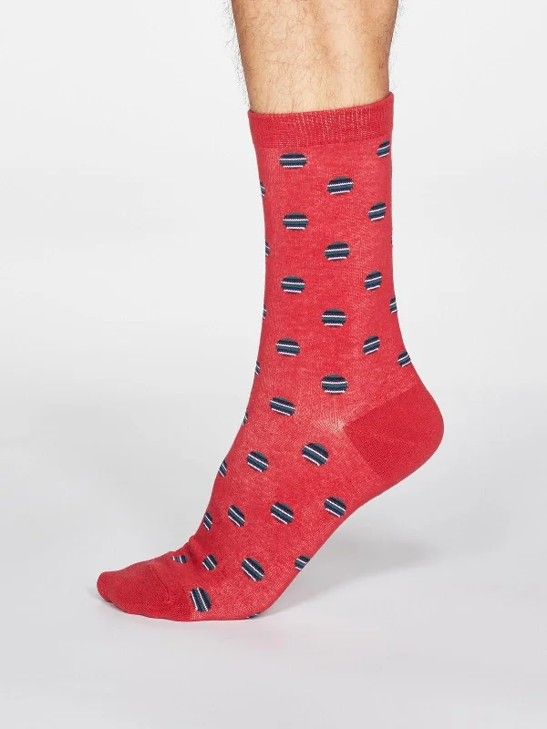 Merino wool men's socks for warmth and breathabilityGrayson Spot Stripe Socks - Berry Red Merino wool men's socks for warmth and breathabilityGrayson Spot Stripe Socks - Berry Red