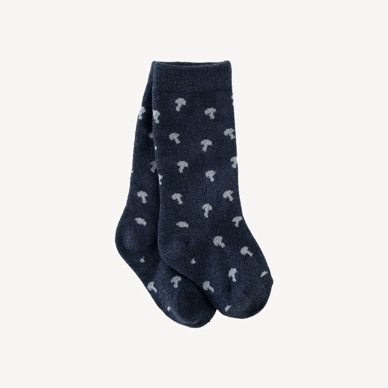 Compression men's socks for reducing swellingknee socks | blue tiny mushroom | organic cotton jacquard