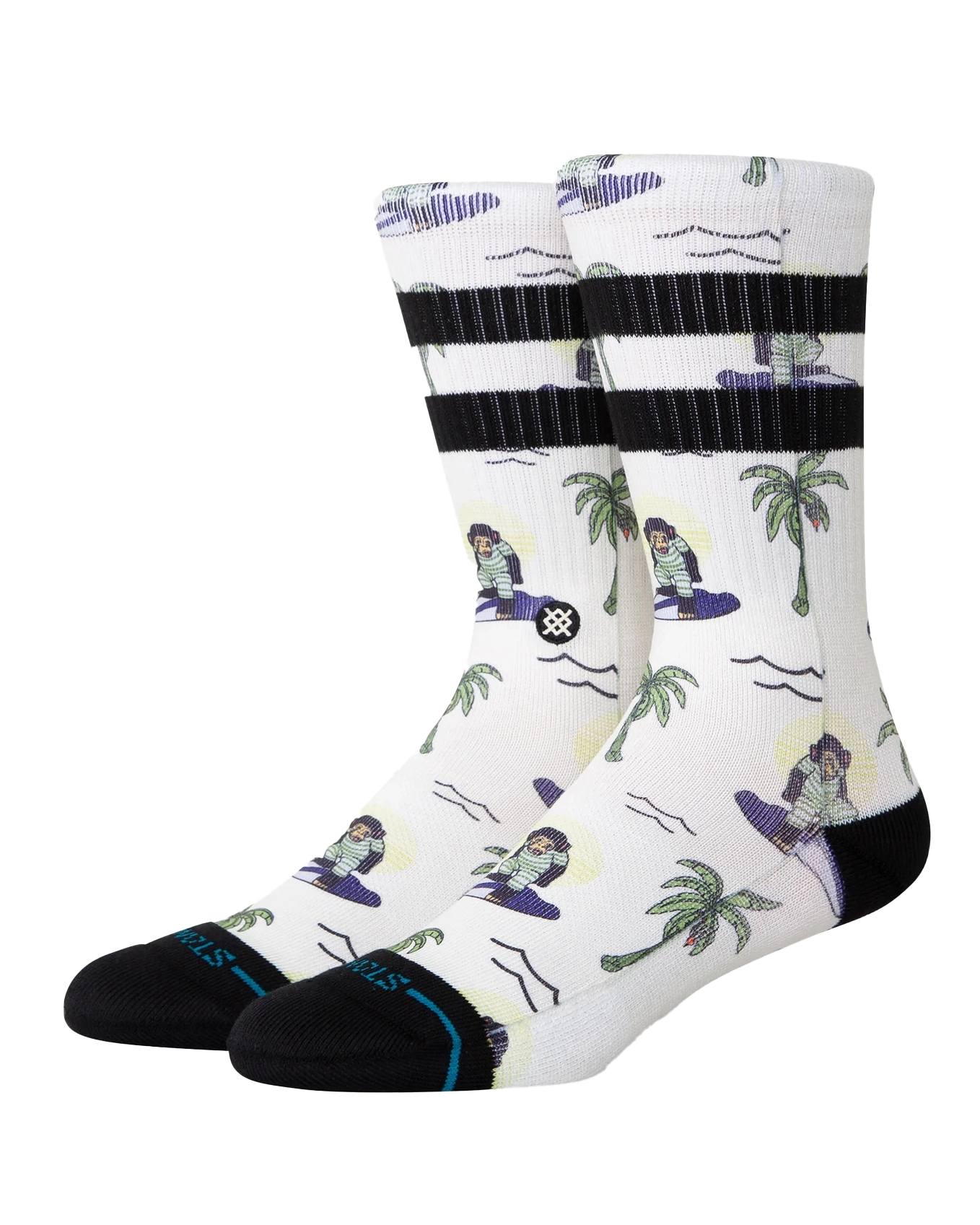 Ankle men's socks for a low - profile lookSurfin Monkey Crew Socks in White