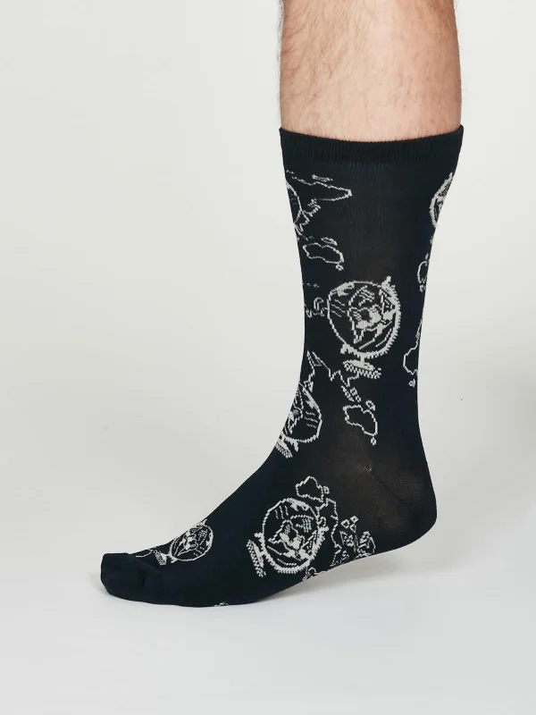 Patterned men's socks with geometric designsThaddens Socks - Navy Blue