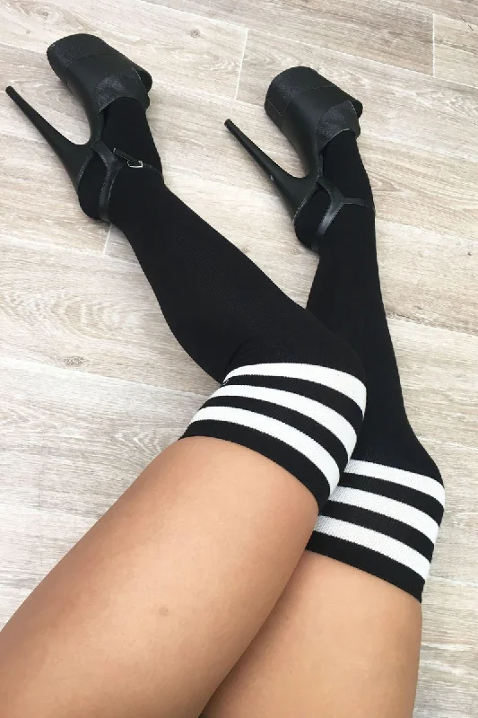 Hiking men's socks for outdoor adventuresLunalae Thigh High Socks - Black/White