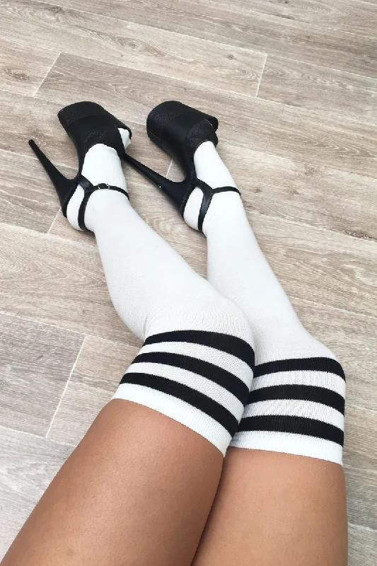 Knee - high men's socks for a vintage styleLunalae Thigh High Socks - White/Black
