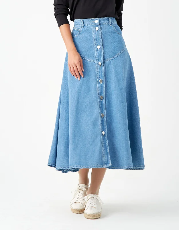 Long - length men's robes for full - body coverage33" Western Stud Button Skirt Medium Blue Denim