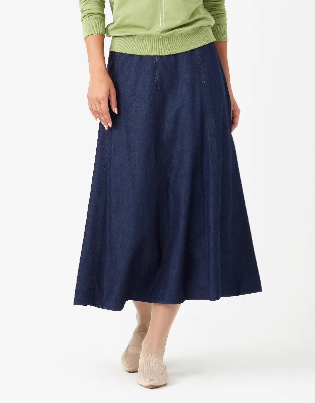 Loungewear - style men's robes for casual days34" Aline Skirt with Contrast Stitching and Midriff Waistband Navy Denim Loungewear - style men's robes for casual days34" Aline Skirt with Contrast Stitching and Midriff Waistband Navy Denim