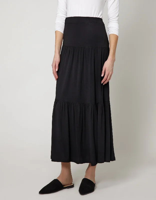 Waffle - weave men's robes for a textured feel37" Modal Tiered Skirt with Covered Elastic Waistband Black Waffle - weave men's robes for a textured feel37" Modal Tiered Skirt with Covered Elastic Waistband Black