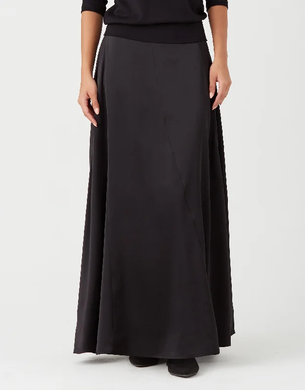 Short - style men's robes for a modern look40" Satin Gored Waistband Skirt with Back Elastic Black