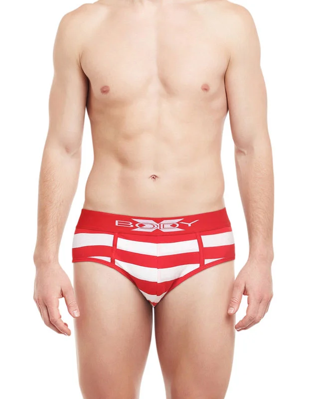 Men's briefs with a wide waistband for comfortBody X Striped Briefs-BX03B Red Stripe