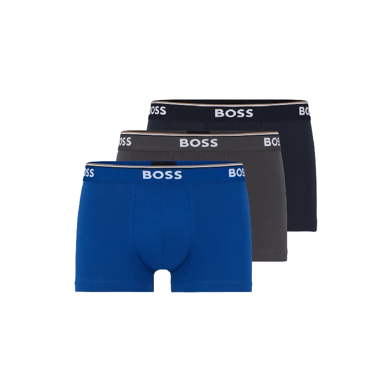 Slim - cut men's trunks for a modern styleBOSS 3 Pack Power Cotton Stretch Trunks - Blue/Navy/Grey Slim - cut men's trunks for a modern styleBOSS 3 Pack Power Cotton Stretch Trunks - Blue/Navy/Grey