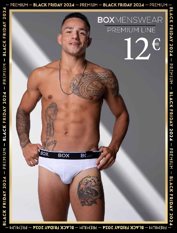 Men's briefs with a lace trim for a touch of flairBox x Elliott: Elite Briefs - Arctic White Men's briefs with a lace trim for a touch of flairBox x Elliott: Elite Briefs - Arctic White