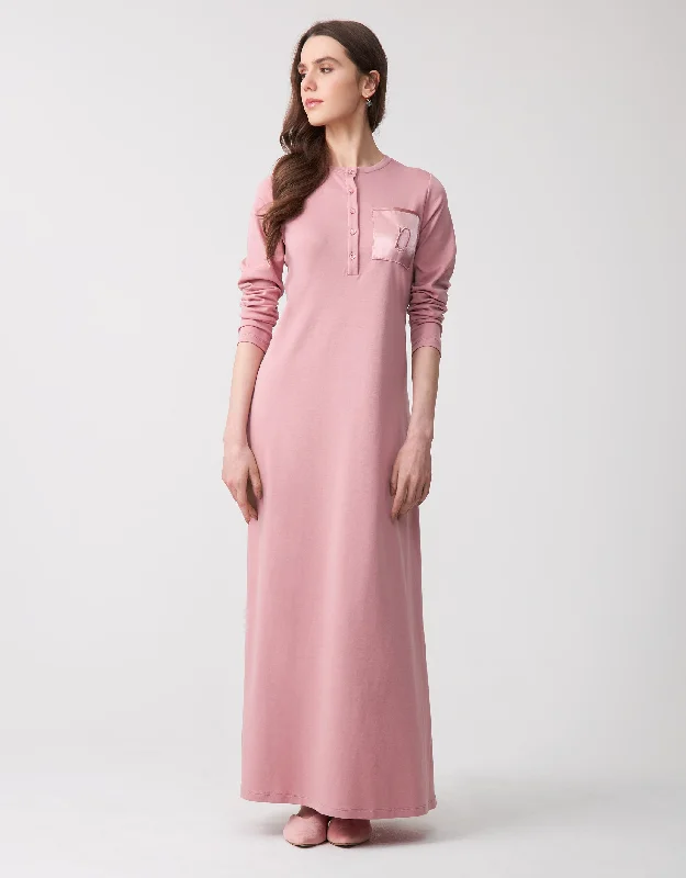 Water - resistant men's robes for post - shower useButton Front Nightgown with Satin Pocket and Logo Motif Pink Water - resistant men's robes for post - shower useButton Front Nightgown with Satin Pocket and Logo Motif Pink