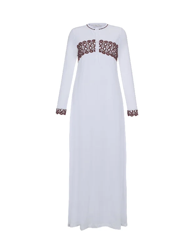 Men's robes made from sustainable materialsButton Nightgown with Contrast Lace White Mocha Men's robes made from sustainable materialsButton Nightgown with Contrast Lace White Mocha